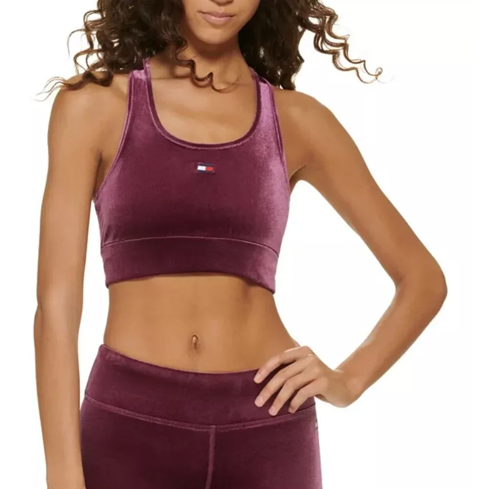 Tommy‎ Hilfiger Sport Women's Longline Velveteen Sports Bra Size XS Purple